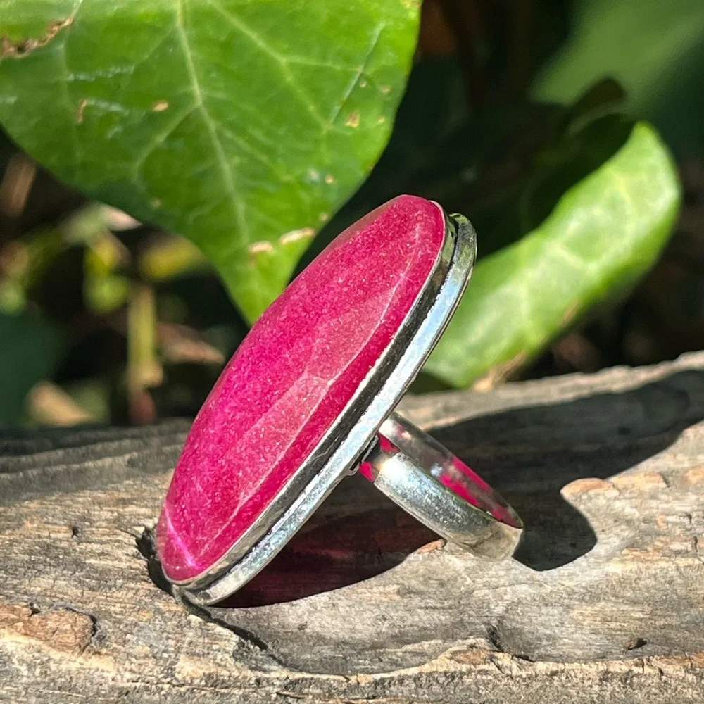 Size 7 925 silver plated simulated ruby ring long‎